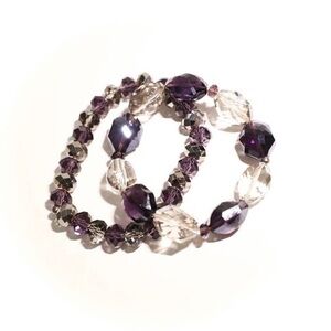 Set of 2 sparkly beaded bracelets stretch large Y2K clear purple glassy bling